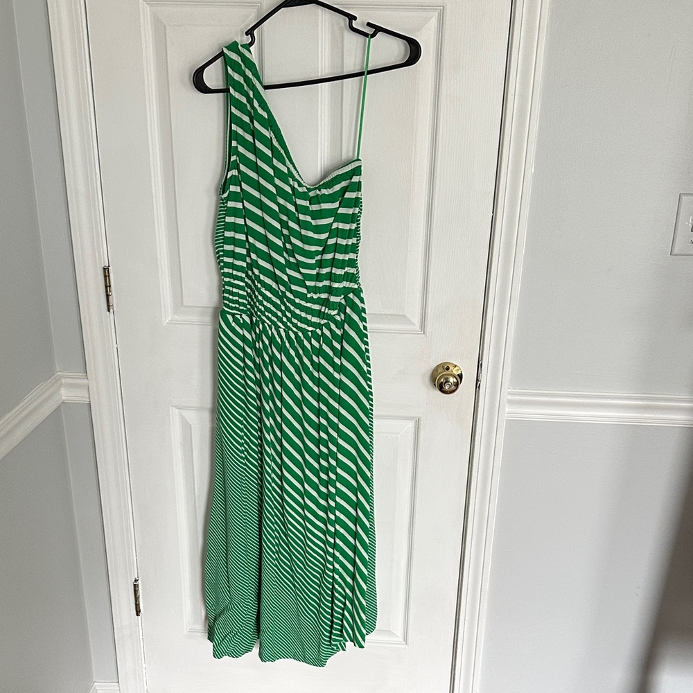 Lands' End Green and White One-Shoulder Dress